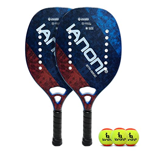 Beach Tennis Paddle Beach Tennis Racket Set Carbon Fiber With Eva Memory Foam Core Tennis Padel-2 Paddles And 3 Balls+ Carrying Mesh Bag(Blue) #TOP30
