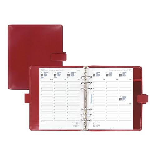 Filofax Metropol Organizer, A5 Size, Red - Leather-Look, Six Rings, Week-to-View Calendar Diary, Multilingual, 2025 (C026972-25)