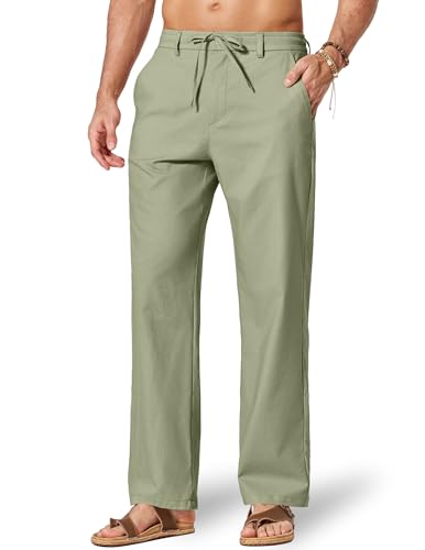Image of COOFANDY Men's Cotton Linen Pants Casual Drawstring Dress Pants Beach Summer Lightweight Trousers