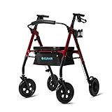 ELENKER All-Terrain Heavy Duty Rollator Walker with Wide Seat and Backrest, 10” Wheels, Supports Up to 500lbs for Seniors, Red