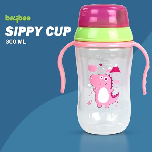 Image of BAYBEE 300ML Baby Sipper Cup for Kids -BPA-Free, Leakproof, Spill-Proof Feeding Bottle with Soft Silicone Handle|Toddler Sippy Cup, Training Bottle for Babies, Infants, Boys & Girls (Pink,6M-3Y)