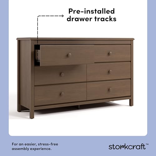Image of Storkcraft Alpine 6-Drawer Dresser (Hazelnut) - GREENGUARD Gold Certified, Brown Dresser for Bedroom, Kids & Nursery Storage Drawers, Safety Interlocking Drawers, Pre-Installed Tracks, Kids Bedroom