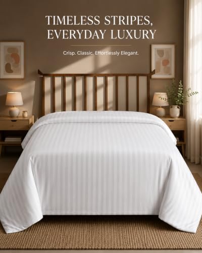 Image of 280 TC Luxurious Glace Cotton Duvet Cover /Comforter Cover /Rajai Cover /Blanket Cover /Quilt Cover King Size 90 inchX100 inch Inches - (White Striped)