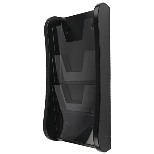 M&T Displays Wall Unit 3 Tier 8.5x11 inch Wall Mounting Plastic Clear PET Pocket Brochure File Organizer Office Document Magazine Folder Rack Portrait Indoor Black