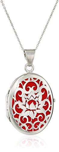 Amazon Collection Italian Sterling Silver and Red Lotus Flower Locket Necklace, 18