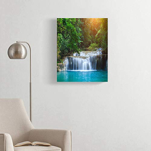Altuny Print Wall Art Painting Pictures Landscape Beautiful Waterfall Rainforest Erawan 16X20 Inch Artwork Modern Nature Forest Framed Canvas Poster Decor For Living Room Bedroom Bathroom #TOP1