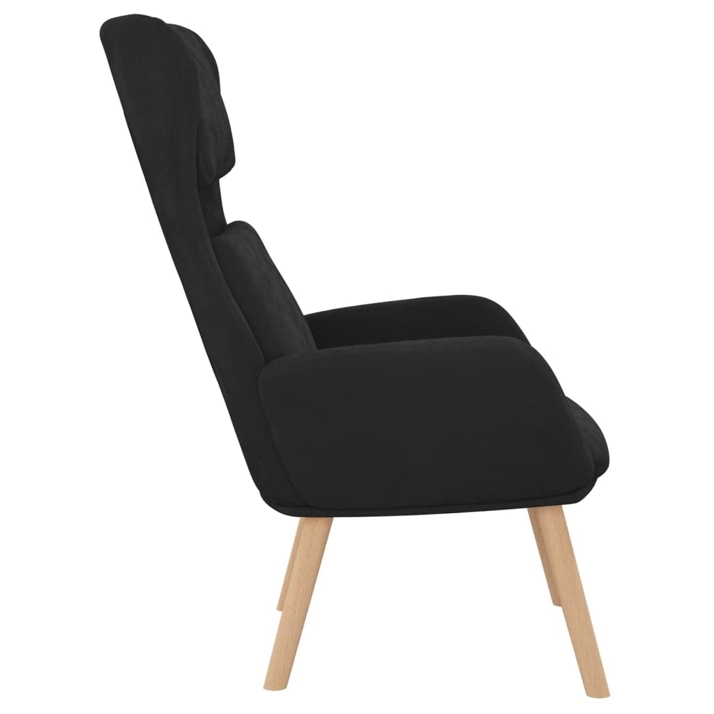 Poltrona relax in velluto nero, moderna poltrona imbottita con gambe e braccioli in legno massiccio, comoda poltrona da soggiorno per il relax, poltrona per TV, portata fino a 110 kg