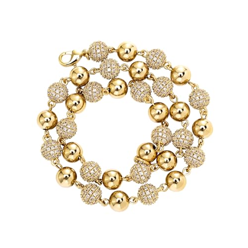 Solid Gold over S925 Sterling Silver 6mm-8mm Beaded Moissanite Chain, Minimalist Style, Gender-Neutral Urban Jewelry (Yellow 8MM,18Inch)