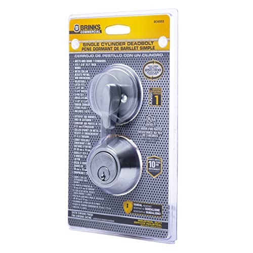 Brinks Commercial - Single Cylinder Deadbolt Lock, Satin Chrome Finish - Meets Ansi Grade 1 Standards And Has 3-Hour Ul Fire Rating #TOP3
