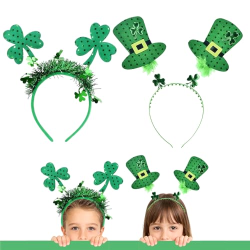 KLINNA Juego de 2 diademas para el Día de San Patricio, diadema de trébol, tréboles brillantes para adultos y niños, decoración para disfraces y celebraciones irlandesas, carnaval