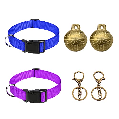 WoYous Ziegen Halsbänder und Glocken Set, Vintage-Ziegenglocken aus Messing, 38 mm, Lautes Weiden, Kupferglocken und Nylon Ziegen Halsband für Kleine Ziegen, Kuh, Pferd, Schaf, Haustier, (4) Cover