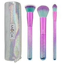 MODA Prismatic 4pc Base Face Kit Foundation, Blush, Highlight & Glow Brushes Vibrant Vegan Makeup Brush Set with Synthetic Filaments