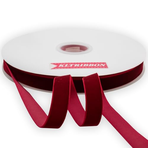KLTRIBBON Hot Red Velvet Ribbon Single Faced,5/8 Inch X 25Yards Spool