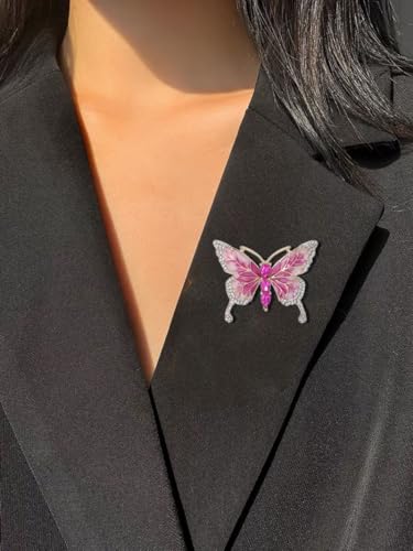 Image of Pink Butterfly Brooches and Pins Crystal Butterfly Insect Safty Pin Dress Coat Suit Decor