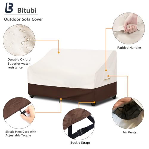 Image of Bitubi Waterproof Patio Sofa Cover, Heavy Duty 3-Seater Outdoor Couch Cover Size Up to 85W x 38D x 35H Inches, Lawn Patio Furniture Covers with Air Vent (Brown)