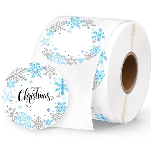 Étiquettes thermiques Noël flocon de bleu argenté Whaline x500