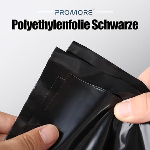 PROMORE Polyethylen Folie Schwarz 2 x 10M 0,1mm 100g/m² 100µm PE Hochbeetfolie Baufolie Abdeckfolie Gewächshausfolie Plastikfolie Reißfest Gartenfolie für Gartenarbeit Treibhaus Folientunnel