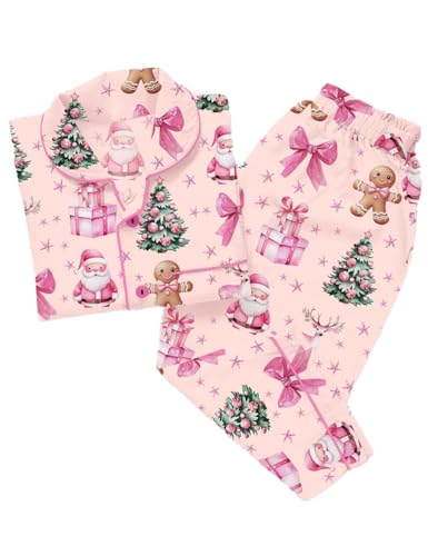 WenaZao Mommy and Me Christmas Pajamas Satin Silk Christmas Pajama Set Matching Xmas Pjs for Mother Daughter (Girls, 24 Months, Bow-Pink)