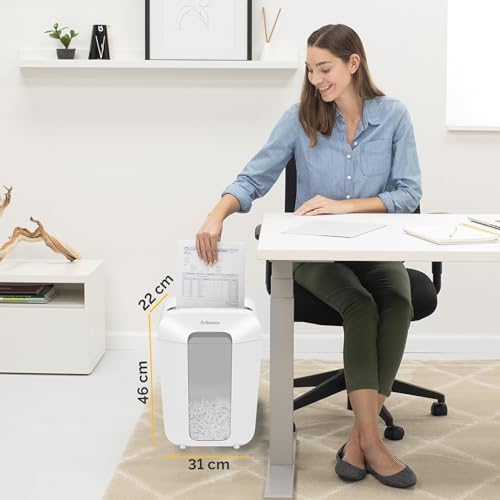 Fellowes Niszczarka do dokumentów, 11 arkuszy (P4), rozdrabniacz papieru z cięciem cząstek do domowego biura i biura, Powershred LX70, niszczarka z koszem 18 l i blokadą bezpieczeństwa, 4 x 40 mm