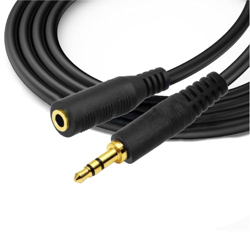 REY Cable Jack Macho-Hembra, Oro, Extensor Audio, Estéreo, Dorado, 0,5M