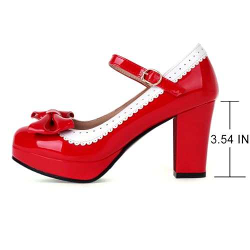 Image of FOREADA Lolita Bow Platform High Heel Women Rockabilly Mary Jane Dress Pump | Boasts soft kawaii retro vintage lolita tea party aesthetic, with block heel ,bow, round toe versatile style for dress wear