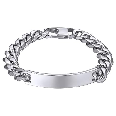 GOLDCHIC JEWELRY Stainless Steel Customizable Bracelet for Man, Identity Name Bar Bracelets with 21cm Chain Cover