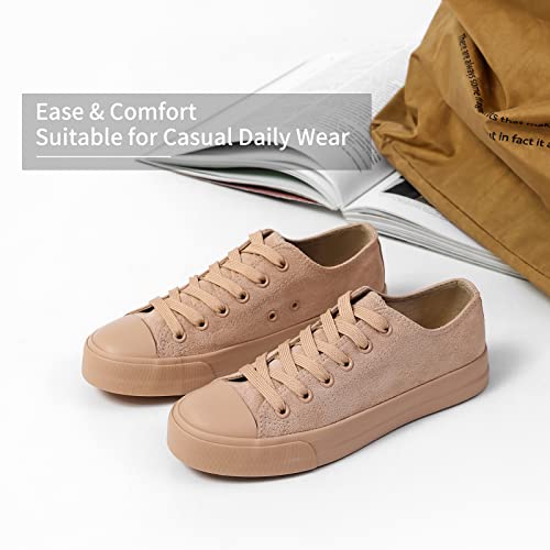 Kufeiti Women’s Suede Sneakers Fashion Canvas Shoes Classic Comfortable Casual Walking Shoes(Tan, Us10) #TOP4