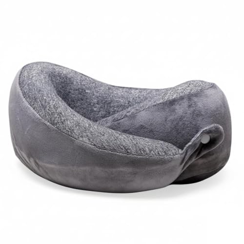 Qeerk Memory Foam Travel Neck Pillow, Grey, Soft Velvet Cover, Ergonomic Support for Travel