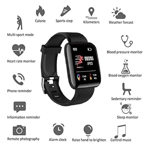 Image of AJO Smart Watch ID116 for Touchscreen Smart Watch, Screen, Pedometer, Sedentary Reminder, Sleep Monitor, Instant Notification, Anti-Lost, for Android & iOS - Black