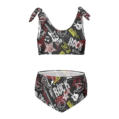 Exnundod Toddler Girls Swimsuit Rock Star Guitar Two Piece Bikini Sets Bathing Suit Kids Swimwear 3-12T