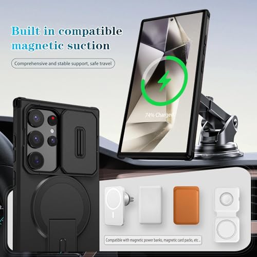 Image of ShieldTech MagStand Series Case for Samsung Galaxy S24 Ultra 5G, Mobile Cover with Sliding Camera Shield, Mag-Safe, Kickstand, Shockproof for Samsung Galaxy S24 Ultra 5G - Black
