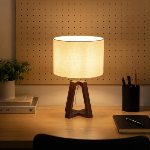 Image of Small Table Lamp, Dimmable Bamboo Bedside Lamp | Mid-Century Modern Style for Bedrooms, Nightstands, Living Rooms, Home Offices, and Reading Nooks