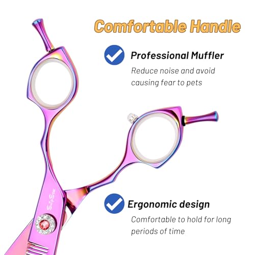 SnipStar 7.5 Zoll Professionelle Haustier gebogene dünne Schere 25 Grad Biege Lila High-End Groomers Schere 56 Zähne, dünne Rate 25%