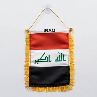 IRAK IRAQ 10x15cm Rear Mirror car flag Car Hanging Flag Polyester Home Décor Banner, Black-out Flag Car, Decoration Flag Banner, Double Sided Mini Hanging Flags, Car Window Hanging Flag, with Suction Cup