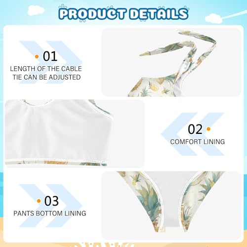 KLL Tropical Pineapple Girls' 2 Piece Bikini Set Scoop Neck Bathing Suit Swimming Suits Adjustable Shoulder Strap4