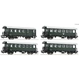 Set bestehend aus zwei Wagen mit Halbfenstern, Gattung Biho, einem Wagen mit Ganzfenstern, Gattung Biho und einem Halbgepäckwagen mit Raucherabteil, Gattung BDiho