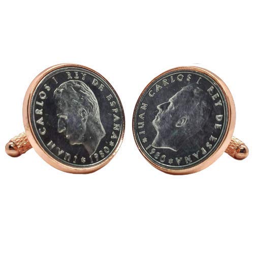 Genumis Gemelos para camisa: Genumis Juan Carlos I - Moneda 50c peseta 1980 España - Color Oro Rosa - 20 mm