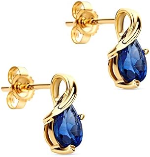 Orovi Gold Earrings for Women - Solid 9k /375 White/yellow Gold - Sapphire/Ruby/Emerald/Topaz/Amethyst/Aquamarine Gemstone Earrings - Hypoallergenic