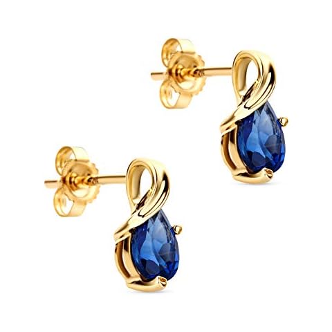 Orovi Gold Earrings for Women - Solid 9k /375 Yellow Gold - Blue Sapphire Drop Earrings - September Birthstone - Hypoallergenic Cover