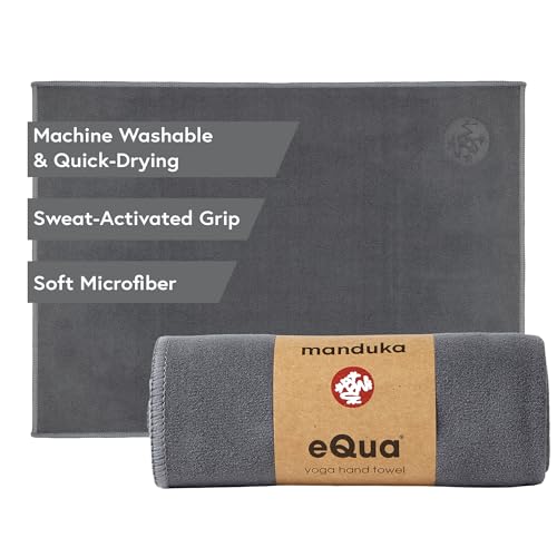 Manduka eQua yogahandduk – snabbtorkande mikrofiber, lätt, yogatillbehör som är enkla att ta med på resor, 40 cm (16 tum), grå (Thunder Grey)