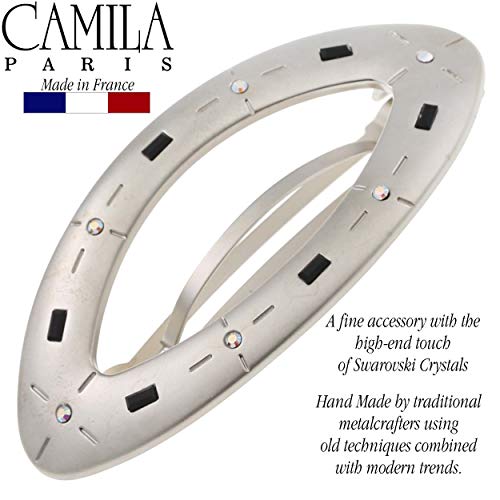 Camila Paris Ga250 3.25 Inch Oval Hair Barrette Clip For Girls, Metal Silver, French Hair Accessories For Women, Handmade With Swarovski Crystals Stones. Styling Girls Hair Ornaments. Made In France #TOP3