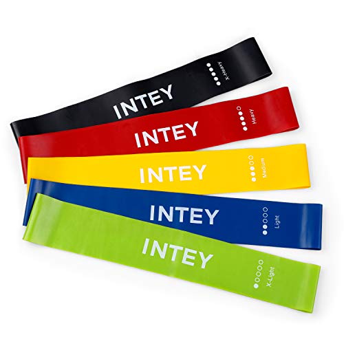 INTEY Exercise Bands for Legs and Butt, Set of 5 Resistance Loop Bands for Workout Exercise, Stretching, Strength Training, Physical Therapy, Yoga, Rehab with Guide, Carry Bag