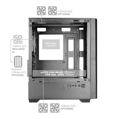 Mars Gaming MCVECTOR, Gabinete Mini tower para PC Gaming Micro-ATX y Mini-ITX, 4x 120mm ARGB FDB Fans, Vidrio Templado, Panel Mesh Frontal, Cámara Dual, Soporta Refrigeración Líquida 120mm, USB-C, Negro miniatura 5