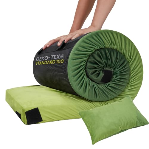 Memory Foam Camping Pad, Waterproof Sleeping Pad for Adults, Roll Up Floor Mattress for Indoor/Outdoor Use, Ideal for Side Sleepers and Guests