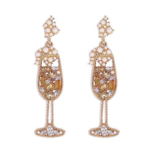 Boucles d'oreilles pendantes en verre à champagne faites à la main avec strass et perles en verre à vin pour femme, Zinc