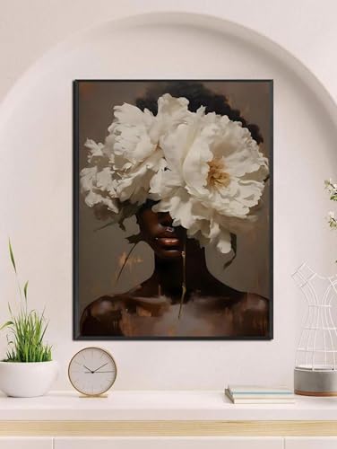 Art mural de cuisine : toile femme au chapeau floral 50x70cm