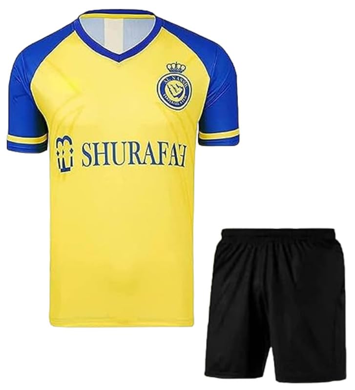 Image of Ronaldo 7 Jersey 2022 /2023 with Black Shorts for kids & Boys Football