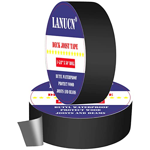 Deck Joist Tape, 1-5/8" X 50' Butyl Tape Deck Joist Flashing Tape, Preservative Waterproof Deck Framing Tape for Beams (1-5/8" X 50' x 2 Rolls)