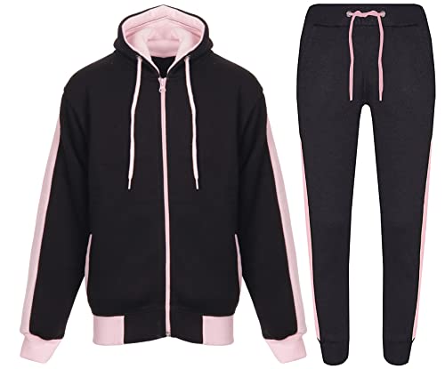 Style Lockers® Survêtement de créateur à capuche en polaire avec empiècement contrasté pour enfants, filles et garçons, vêtements de sport, jogging pour enfants de 3 à 14 ans, noir/rose, 13 ans Cover
