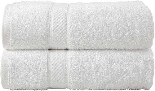 Image of Global Home 100% Cotton Bath Towel II 500 GSM II White II 140 X 70 cm - 2pc Set for Gym, Kitchen, Home, Bathroom or Spa, Wash Basin, Hotel